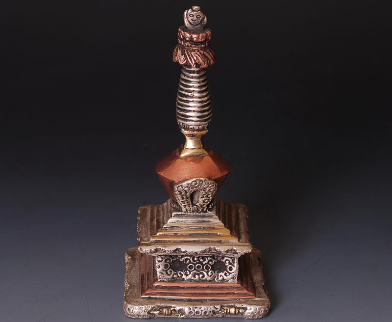 Tibetan Buddhist Bronze Stupa Meditation Worship Charm  