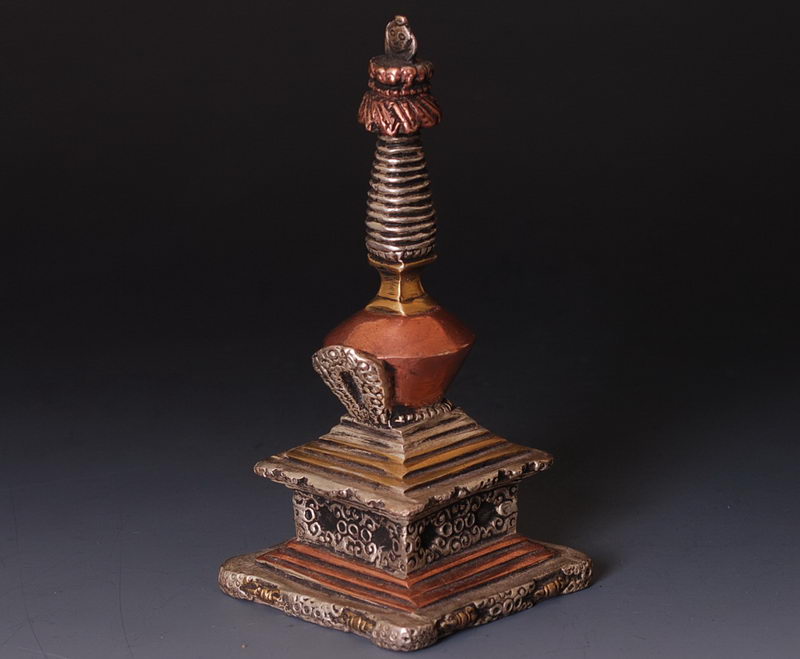 Tibetan Buddhist Bronze Stupa Meditation Worship Charm  
